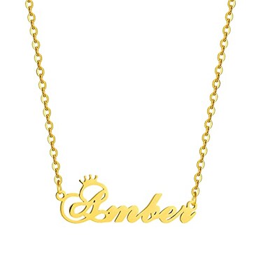 SKQIR Gold Custom Women Name Necklace Personalized Customized Chains Name Pendants Necklaces Personalized Name Necklace with Crown for Women Girl GiftAmber Necklace