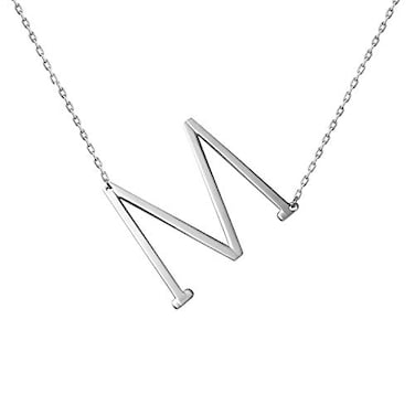 WIGERLON Stainless Steel Initial Letters Necklace for Women Color 18K Silver Plated from AZ Letter M