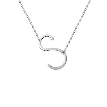 WIGERLON Stainless Steel Initial Letters Necklace for Women Color 18K Silver Plated from AZ Letter S