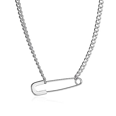 Yecomsy Safety Pin Necklace Dainty Pendant Crystal Statement Cuban Link Chain for Women Silver