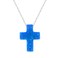 ZS Blue Opal Cross Pendant Choker Necklace Sterling Silver Charming Collar Necklace Blue