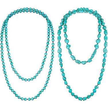 Henoyso 2 Pcs Turquoise Beads Jewelry Necklace 475 Inch Long Endless Necklace Multi Strand Layer Knotted Homemade Fresh Style
