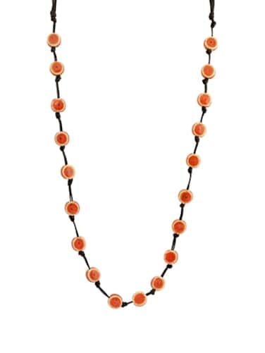 MINACHI Hippie Boho Red Ceramic Bead Long Strand Necklace Black Waxed Cord Bohemian Beach Summer Jewelry Gift for Women