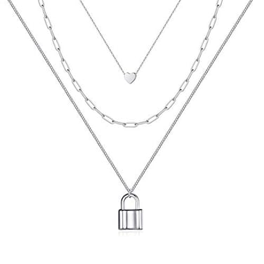 Turandoss Silver Necklace for Women Dainty Heart Pendant Choker Delicate Handmade Plated Silver Necklace
