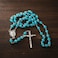 Nazareth Store Catholic Rosary Necklace Blue Cat Eye Stone Prayer Beads with Silver Crucifix 5 Decade Rosary for Daily Meditation or Gift