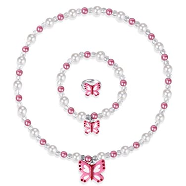 Msnailfly Butterfly Stretch Necklace Bracelet Set Girls Butterfly Jewelry for Little Princesses B