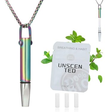 LAMKHOO Quit Smoking Necklace and Quit Vaping Tool Breathing Necklace with Filter Cotton for Mindful Breathing Training Stainless Steel Focus Aid Includes Replaceable Unscented Cotton Filters