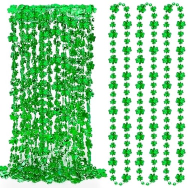 EOBOH 12PCS St Patricks Day Accessories Shamrock Green Beads St Patricks Day Necklace Irish Saint Patricks Day Necklace Bulk St Patricks Day 4 Leaf Clover Decorations for Parade Party Supplies
