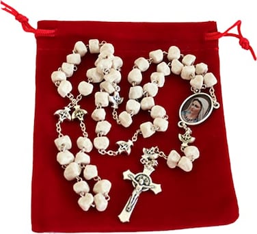 Holy Land Market Medjugorje Rosary Handcrafted from Apparition Hill Stones 20 in Silver Cross
