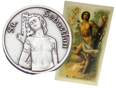 Westmon Works St Sebastian Prayer Set with Metal Token and Holy Card Patron Saint of Athletes