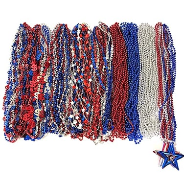 YSPPF 108 Pcs 4th of July Beads Necklace Bulk Red White Bule Independence Day Patriotic Star Necklaces Parade Decorations