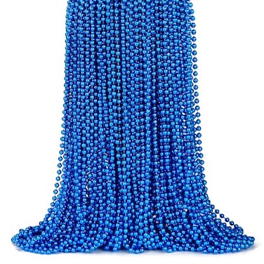 ZYFLSQ 100 Pcs 33 7mm Metallic Blue Beads Necklaces Bulk Mardi Gras Beaded Necklaces Party Beads Costume Necklaces Blue