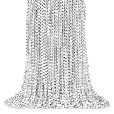 ZYFLSQ 100 Pcs 33 7mm Metallic Silver Beads Necklaces Bulk Mardi Gras Beaded Necklaces Party Beads Costume Necklaces Silver