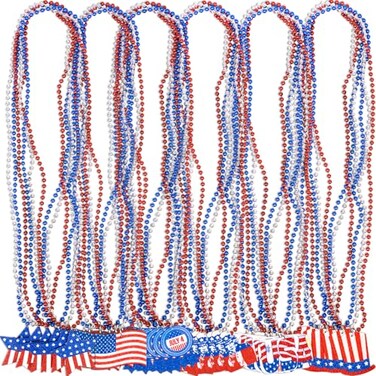 Moon Boat 36PCS Fourth4th of July Necklaces Beads Patriotic Accessories Bulk Memorial Day Party Favors Decor DecorationsStar Uncle Sam Hats