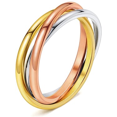 DURSI Trinity Interlocked Rolling Triple Ring for Women Girls Kids Stainless Steel Cross Stacking Puzzle Ring for Fidget Anxiety Minimalist Promise Engagement Wedding Ring Silver 18K Rose Gold Size 5
