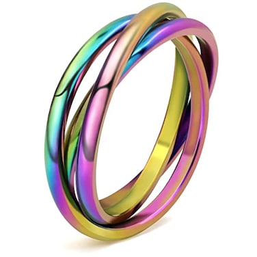 DURSI Trinity Interlocked Rolling Triple Ring for Women Girls Kids Stainless Steel Cross Stacking Puzzle Ring for Fidget Anxiety Minimalist Promise Engagement Wedding Ring Chameleon Size 11