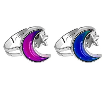 swqfzki 2 PCS Moon and Star Mood Rings Adjustable Color Changing Finger Ring for Women Girls
