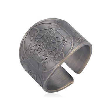Amaxer Metatrons Cube Ring for Men Copper Vintage Sacred Geometry Spiritual Protection Amulet Ring Statement Band for Men Women 19mmbrown