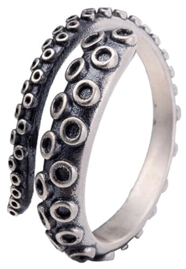 AZYOUNG 316L Stainless Steel New Pirate Octopus Tentacles Black OShaped One Size Opening Ring
