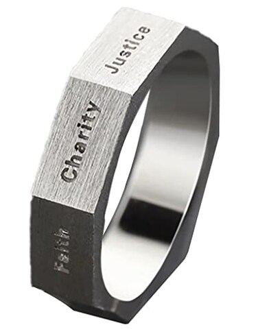 AZYOUNG Retro Silver Adjustable Open Index Finger Ring Seven Virtues Carved on Top Single Men Band
