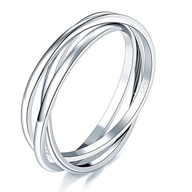 BORUO 925 Sterling Silver Ring Fidget Ring Anxiety Ring Triple Row Rolling Interlocking Stacking Rings High Polish Rings for Women Men Each Band Width 18mm Size 6