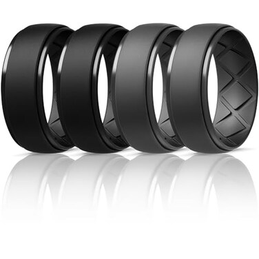 Egnaro Inner Arc Ergonomic Breathable Design Silicone Rings Mens with Half Sizes 14567 Rubber Wedding Bands 10mm Wide25mm Thick