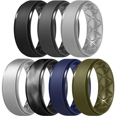 Egnaro Mens Rings 85mm Wide2mm Thick Inner Arc Ergonomic Breathable Rubber Wedding bandsHypoallergenic for GymOutdoorGift17 Variety Pack with Half Size