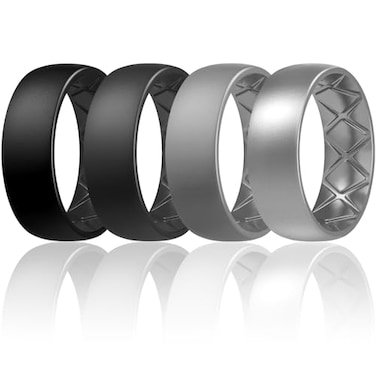 Egnaro Mens Silicone Rings 8mm Wide 25mm Thick Multipack Ergonomic Rubber Wedding Bands For Him Breathable Grooves For Workout