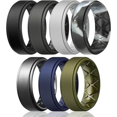 Egnaro Mens Silicone Wedding Rings 8mm x 2mm Step Edge Rubber Engagement Bands 147 Multipack Comfort For Workout Travel