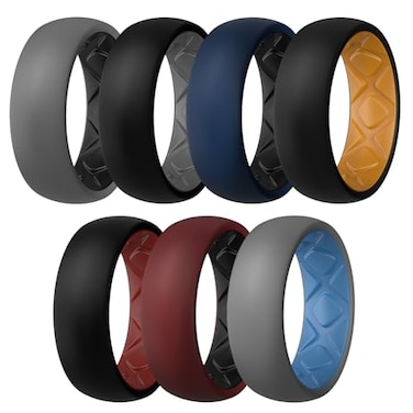 Egnaro Silicone Ring Men 14567 Multipack of Breathable Mens Silicone Rubber Wedding Rings Bands with Air Flow Grooves