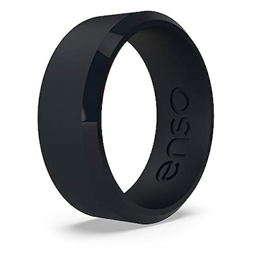 Enso Rings Bevel Classic Silicone Wedding Ring Hypoallergenic Unisex Wedding Band Comfortable Band for Active Lifestyle 8mm Wide 216mm Thick Obsidian Size 10