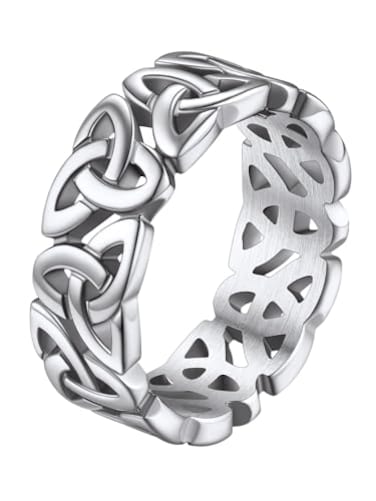 FaithHeart Mens Stacking Rings Size 10 Stainless Steel Ireland Finger Charms Celtic Knot Engagement Bands