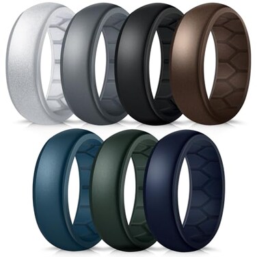 Forthee Silicone Wedding Ring for Men Breathable Airflow Inner Curve Mens Rubber Wedding Engagement Bands for Crossfit Workout