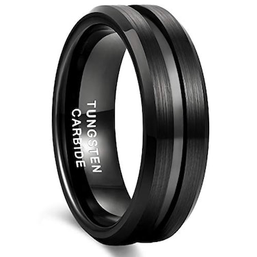 Greenpod 8mm Black Tungsten Wedding Band Ring for Men Grooved Center Brush Finish Comfort Fit Size 13