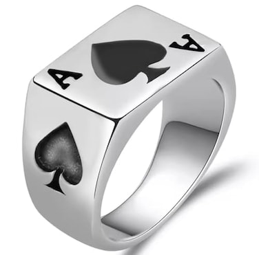 JAJAFOOK Mens Womens Stainless Steel Ring Poker Spade Ace Silver Black Sizes 614