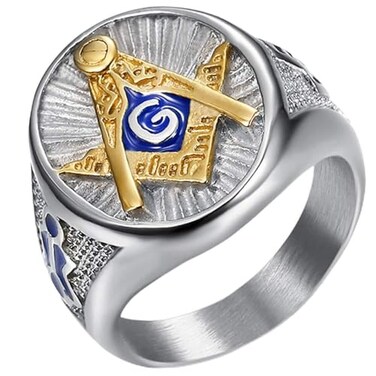 JUDE Jude Jewelers Stainless Steel Blue Gold Two Tone Masonic Master Mason Ring Silver 13
