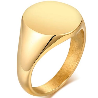 JUDE Jude Jewelers Stainless Steel Classical Simple Plain Round Signet Style Pinky Wedding Statement Promise Anniversary Ring Gold 7