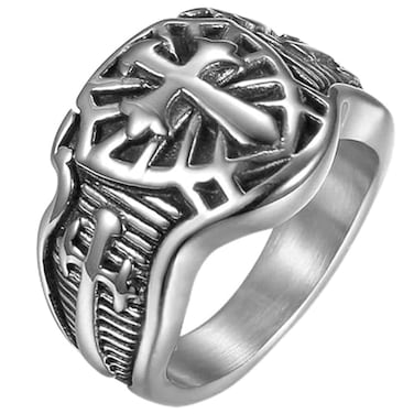 JUDE Jude Jewelers Stainless Steel Crusader Sword Cross Medieval Shield Ring Grey 7