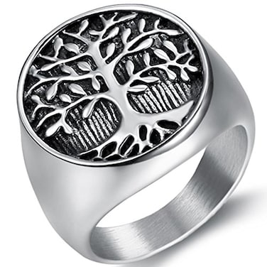 JUDE Jude Jewelers Stainless Steel Tree of Life Round Signet Ring Silver 7
