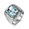 MASOP Big Large Blue Aquamarine Color Mens Stainless Steel Rings Wedding Mids Ring Silver Color Size 9