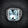 MASOP Big Large Blue Aquamarine Color Mens Stainless Steel Rings Wedding Mids Ring Silver Color Size 9