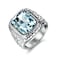 MASOP Big Large Blue Aquamarine Color Mens Stainless Steel Rings Wedding Mids Ring Silver Color Size 9