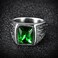 MASOP Mens Stainless Steel Ring Large Green Emerald Color Square Stone Ring Size 10