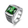 MASOP Mens Stainless Steel Ring Large Green Emerald Color Square Stone Ring Size 10