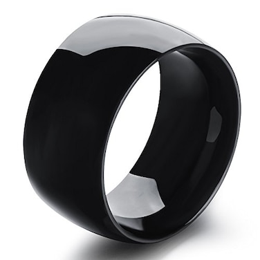 Fashion Month Mens 12mm Classic Black Titanium Stainless Steel Ring Wedding Engagement Domed High Polished Band Size 7