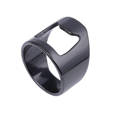 PAMTIER Mens Stainless Steel 2 Pack Beer Bar Tool Creative Versatile Finger Bottle Opener Ring Black Size 8