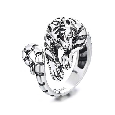POYAMUSE Cool Thai Silver Tiger Tail Wrap Ring for Men Adjustable Open Designsilver