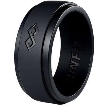 Rinfit Silicone Rings for Men 9mm Wide 2mm Thick Mens Rubber Wedding Bands Infinity Silicone Rings for Him Patented Design Black Size 10