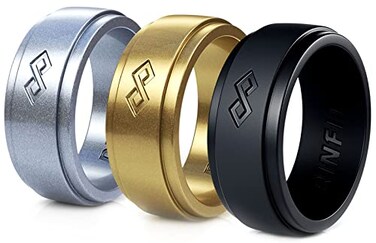 Rinfit Silicone Rings for Men 9mm Wide 2mm Thick Mens Rubber Wedding Bands Infinity Silicone Rings for Him Patented Design Pack B Size 10