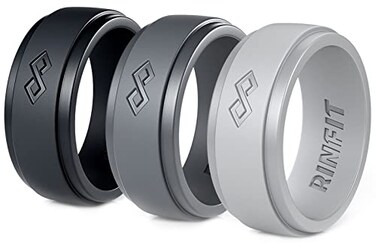 Rinfit Silicone Rings for Men 9mm Wide 2mm Thick Mens Rubber Wedding Bands Infinity Silicone Rings for Him Patented Design Pack D Size 9